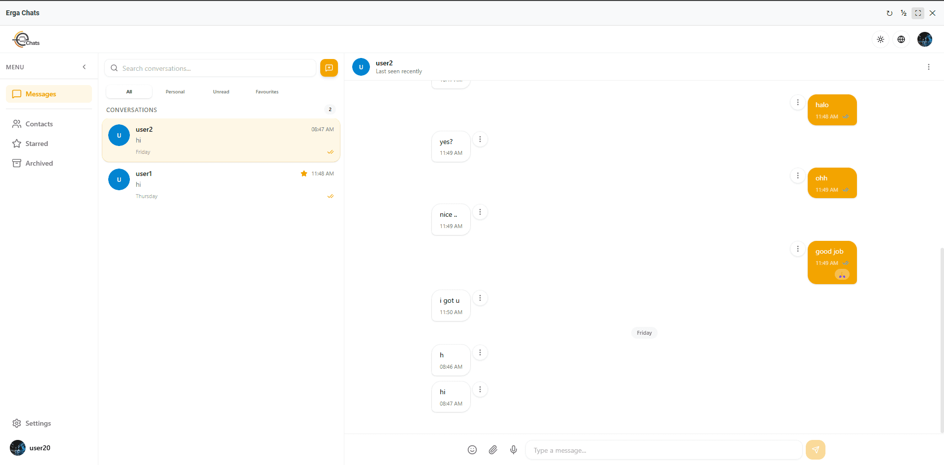 Erga Chats interface preview